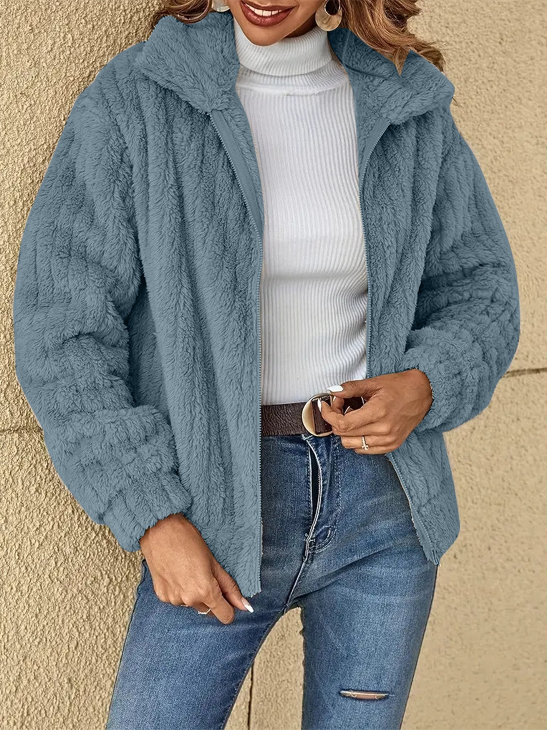 Plush Zip-Up Coat