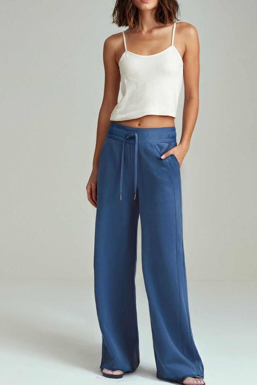 Drawstring High-Waist Wide Sweatpants