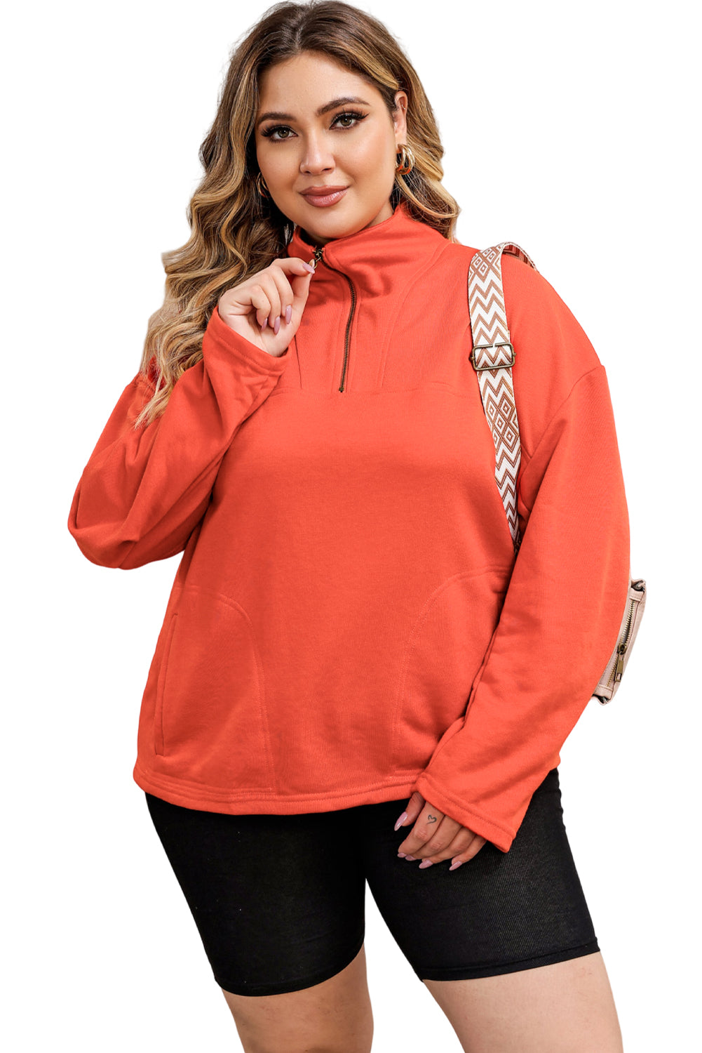 Plus Size Zipper Pocketed Sweatshirt