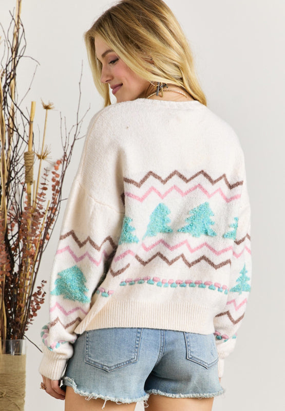 Christmas Tree Ribbed Hem Sweater