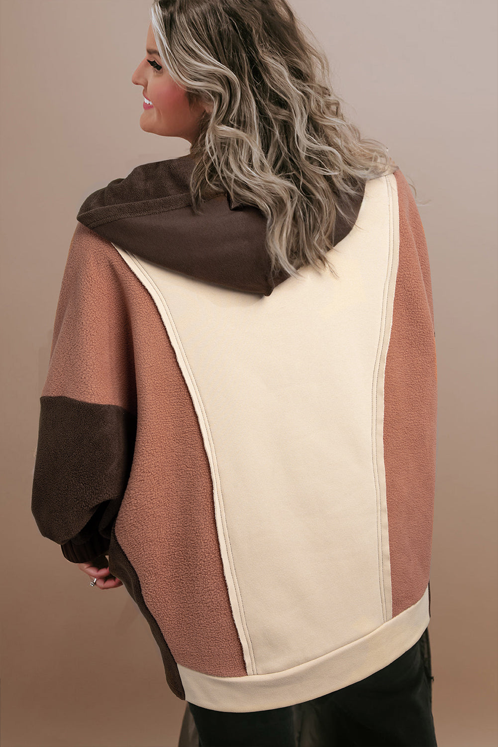 Plus Size Brown Colorblock Hoodie