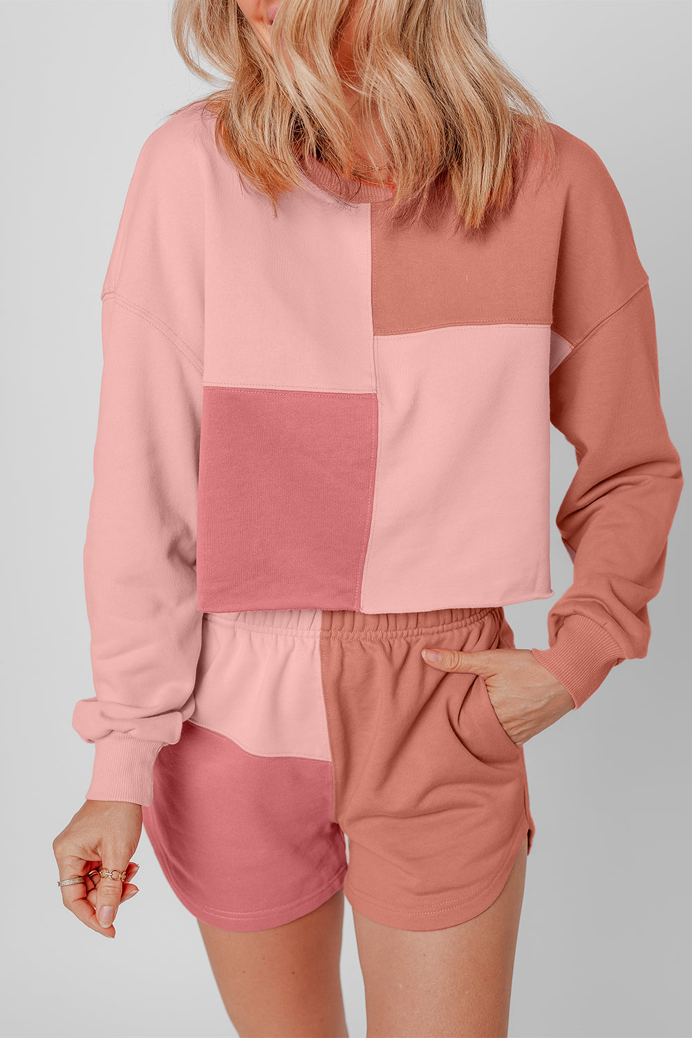 Peach Blossom Colorblock Long Sleeve & Shorts Set