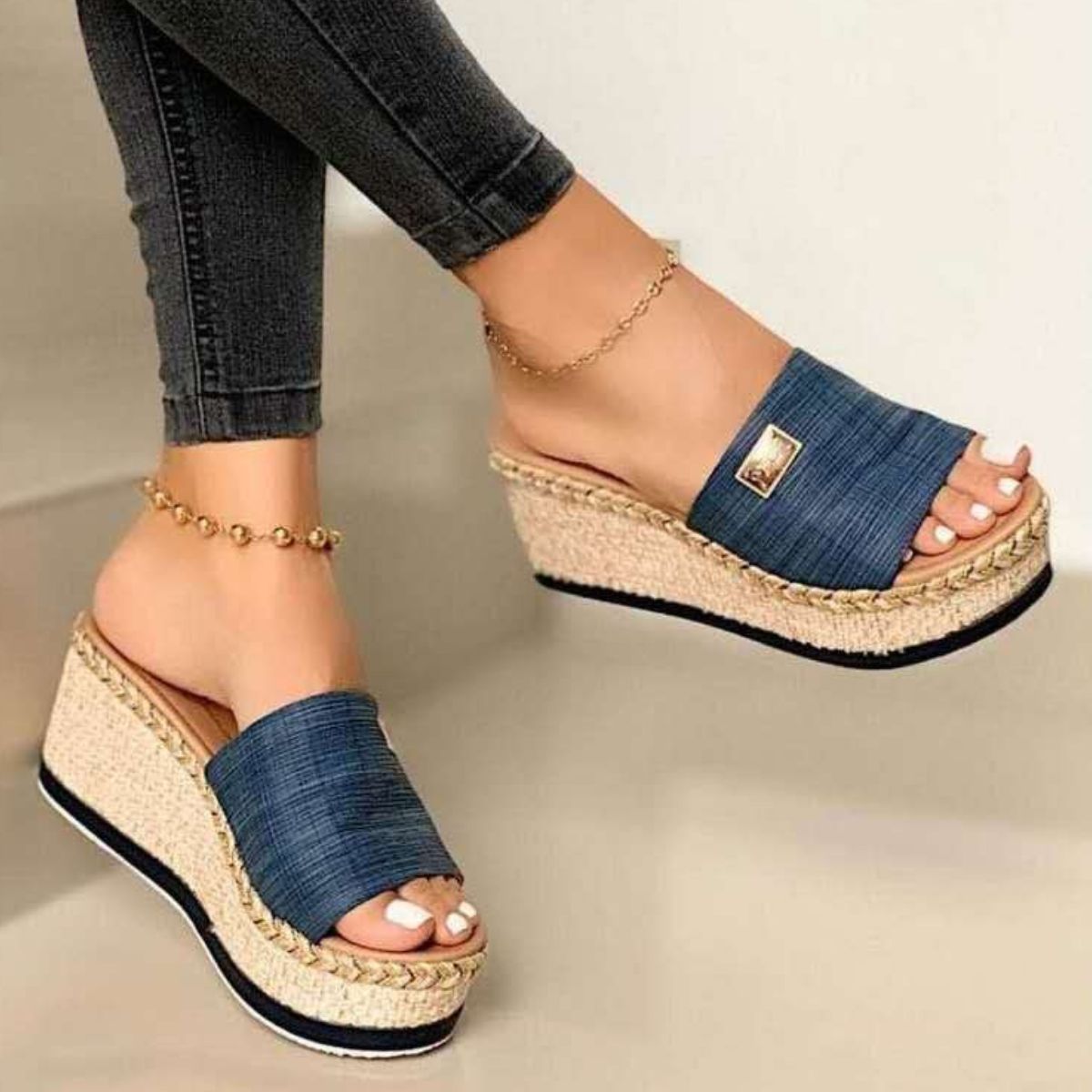 Leather Open Toe Wedges