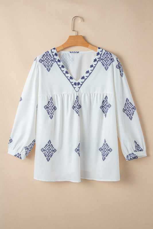 Plus Size Boho Geometric Blouse