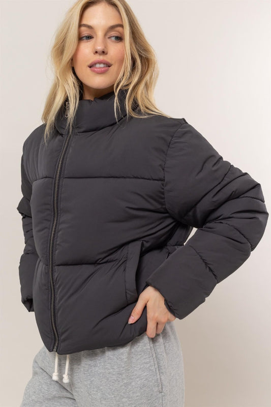 Quilted Drawstring Puffer Coat