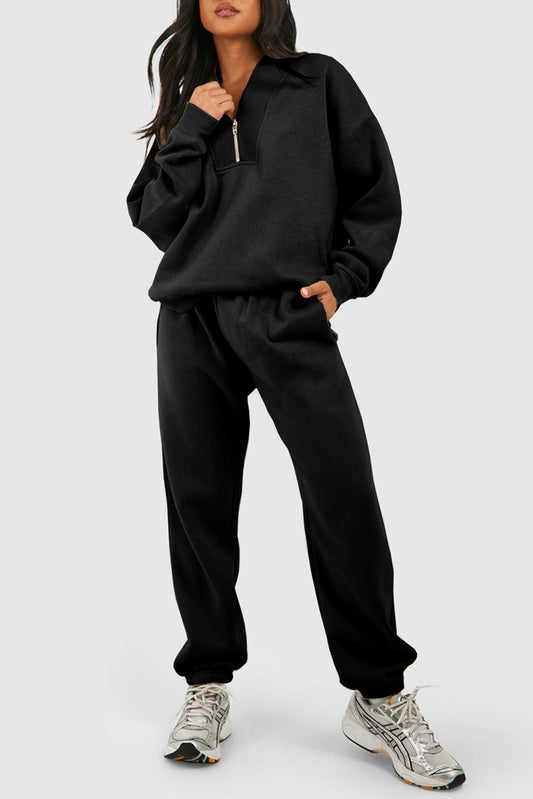 Half-Zip Ribbed Loose Tracksuit