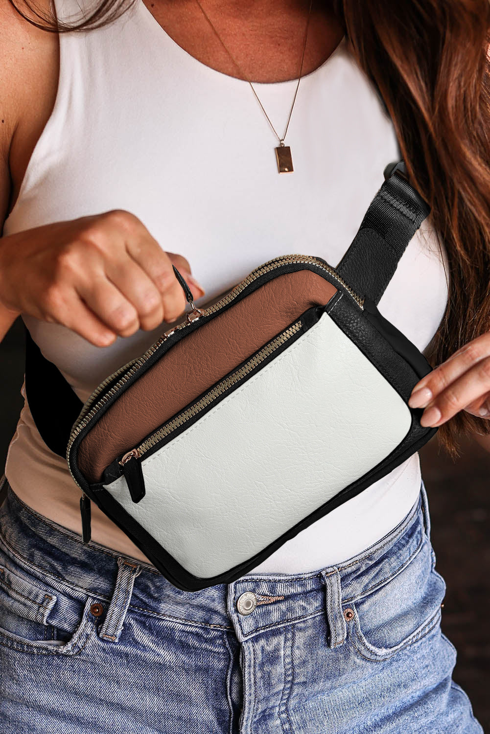 White Leather Colorblock Crossbody