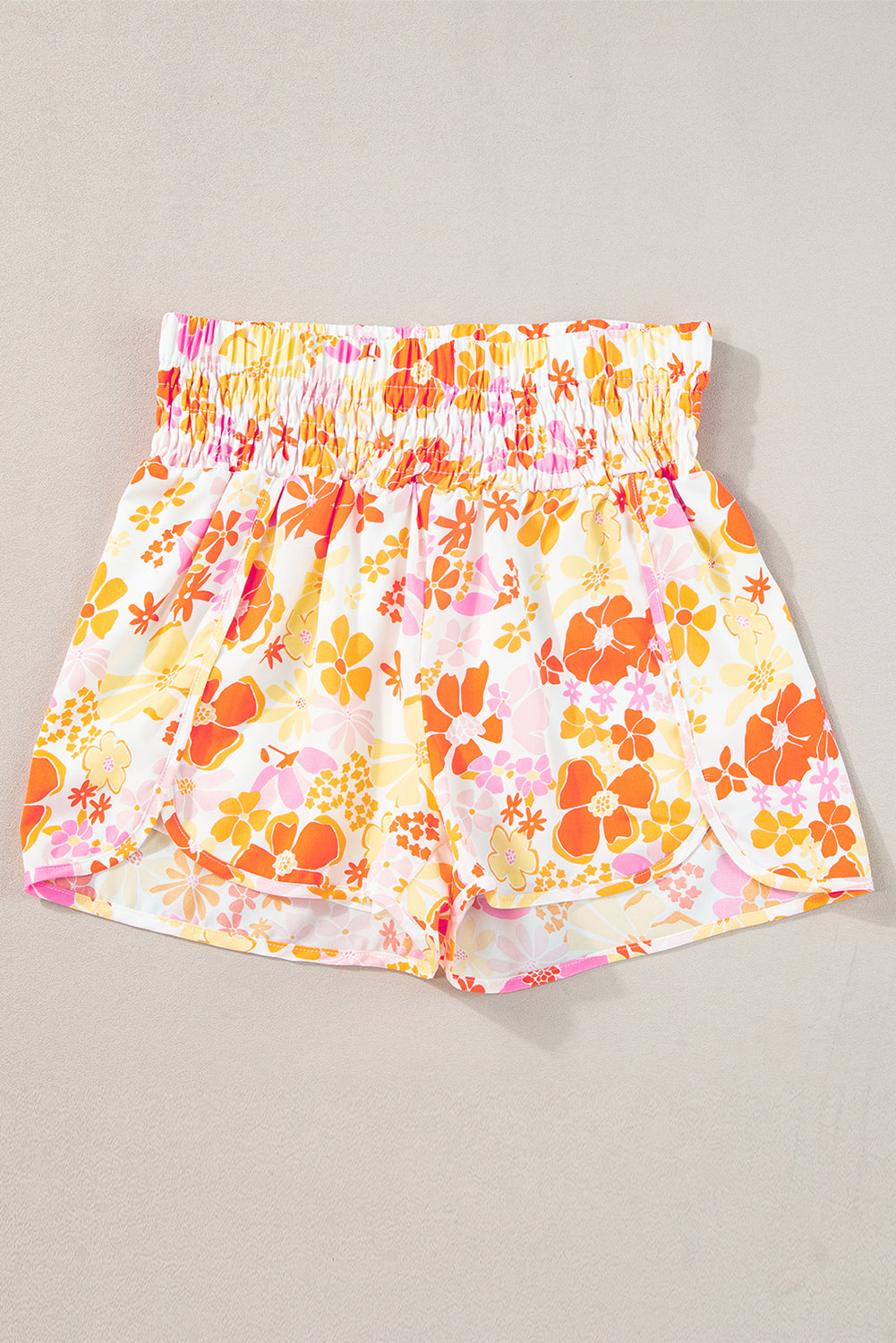 Boho Floral Shirred High Waist Shorts