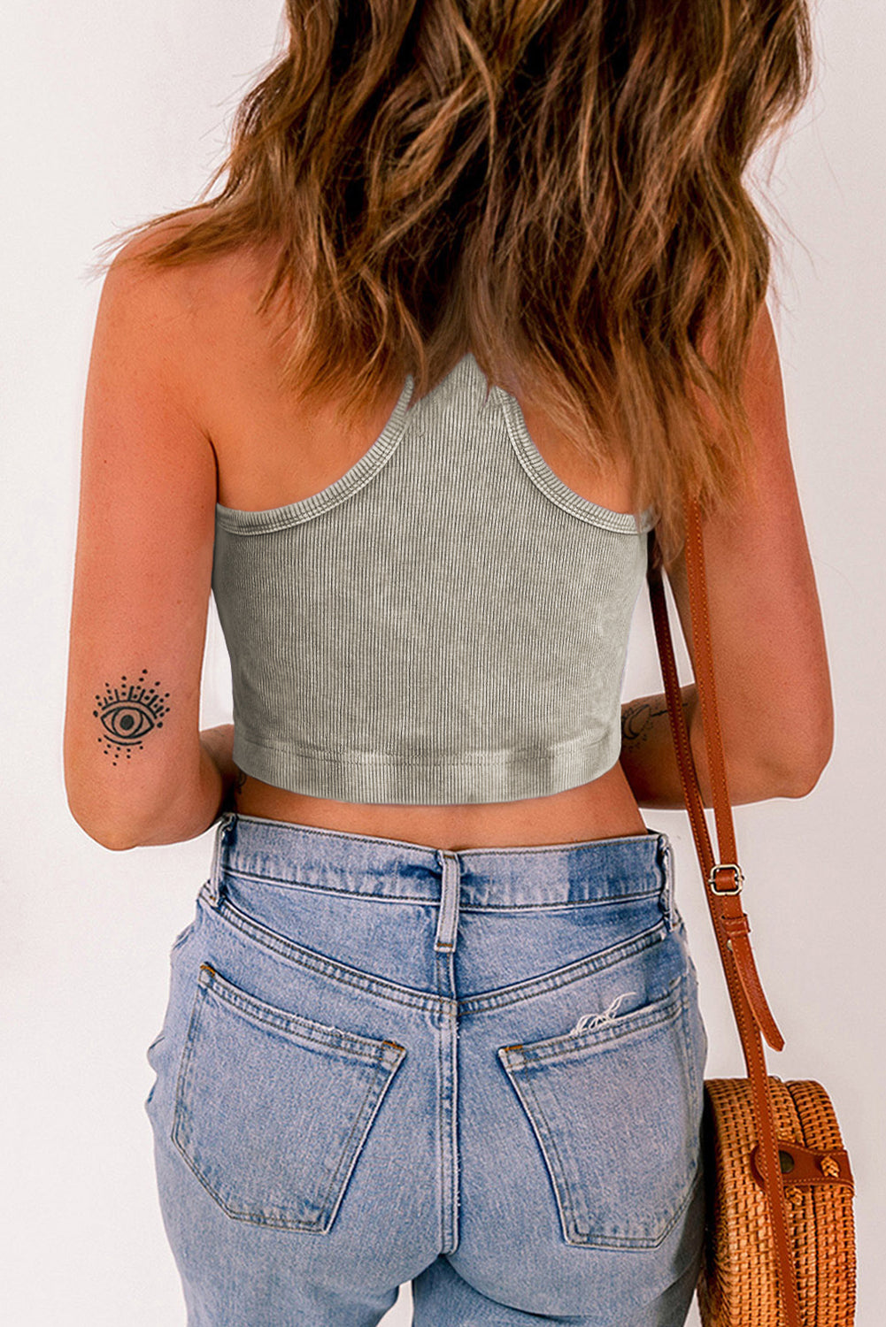 Ribbed Mineral Wash Racerback Crop Top