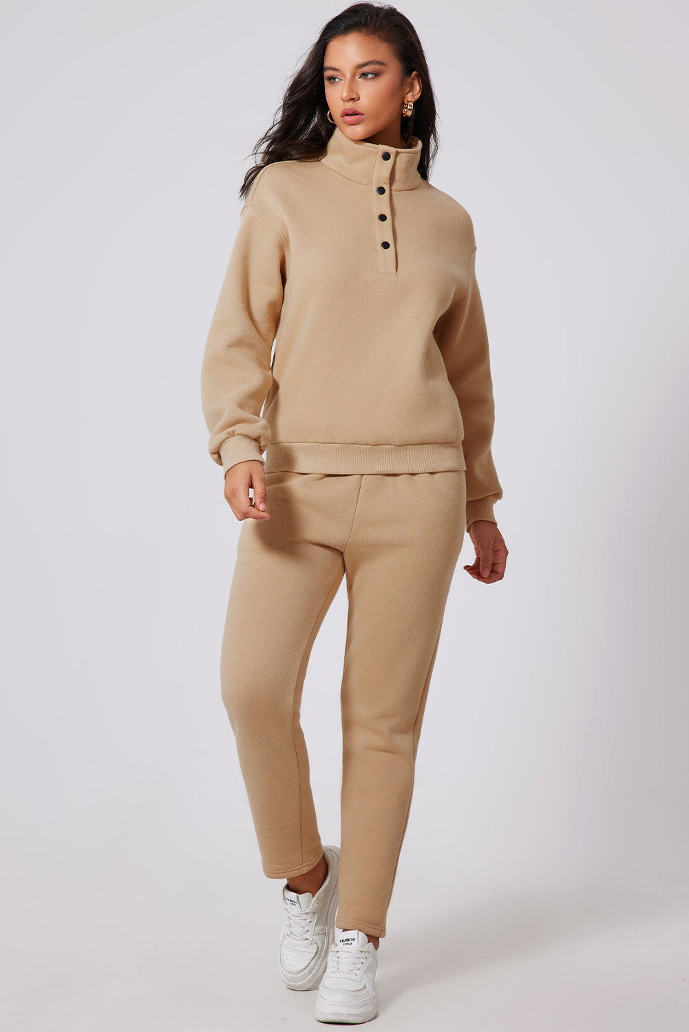 Half-Button Sweatshirt & High Waist Sweatpants Set