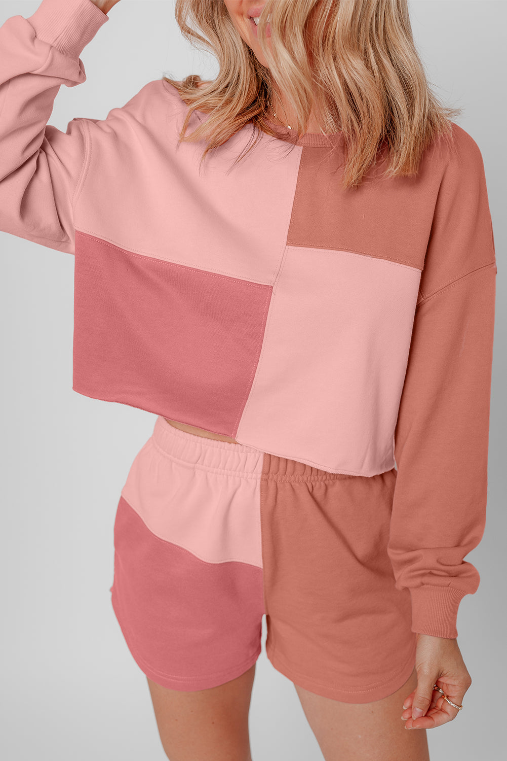 Peach Blossom Colorblock Long Sleeve & Shorts Set