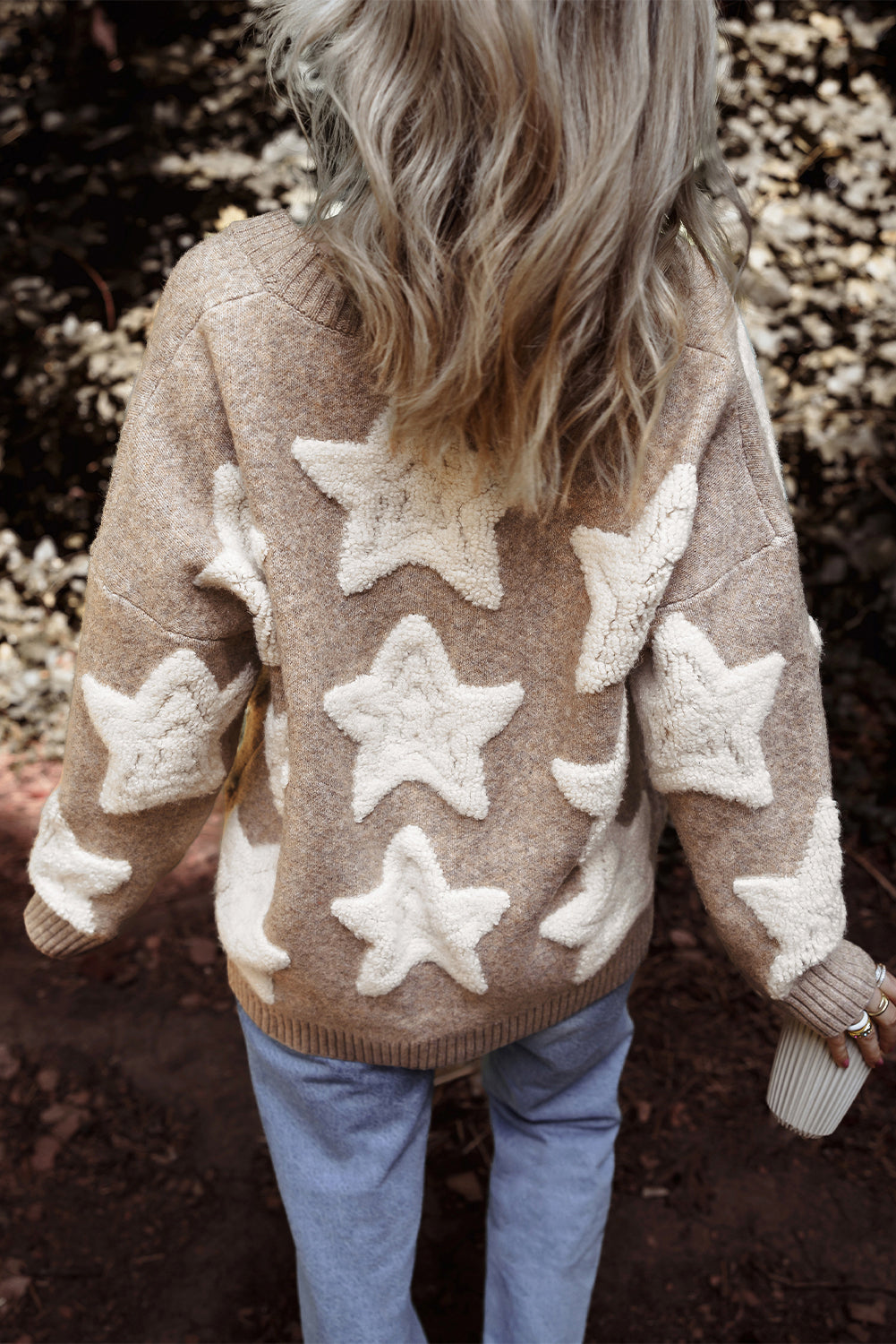 Khaki Sherpa Star Textured Sweater Cardigan