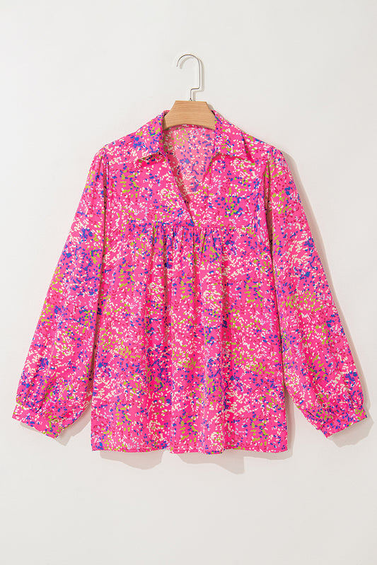 Plus Size Floral Print Puff Sleeve Blouse